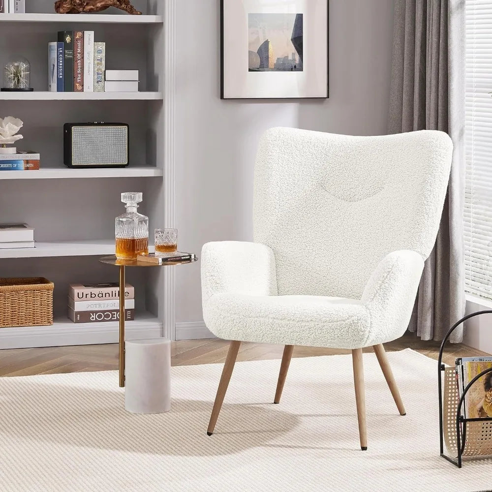 Modern Vanity Chair,High Back and Soft Padded,Wood Legs and Soft Padded,Comfy Side Chair for Bedroom/Office/Stu