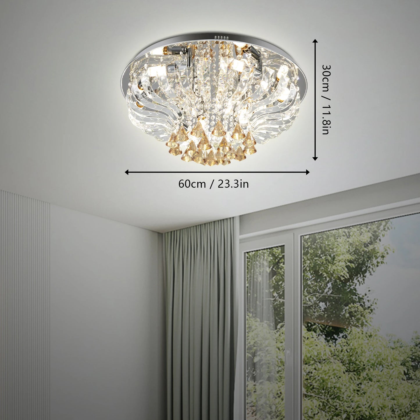 60*30cm Crystal Ceiling Lamp K9 Modern Crystal Chandelier 85V-265V with Light Remote Control Three Light Colors for Dining Room