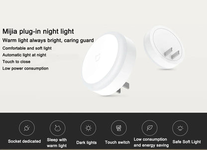 Xiaomi Mijia Luz de noche enchufable 0,4 W Interruptor táctil Se enciende automáticamente por la noche Luces LED Lámpara de noche Dormitorio Lámpara