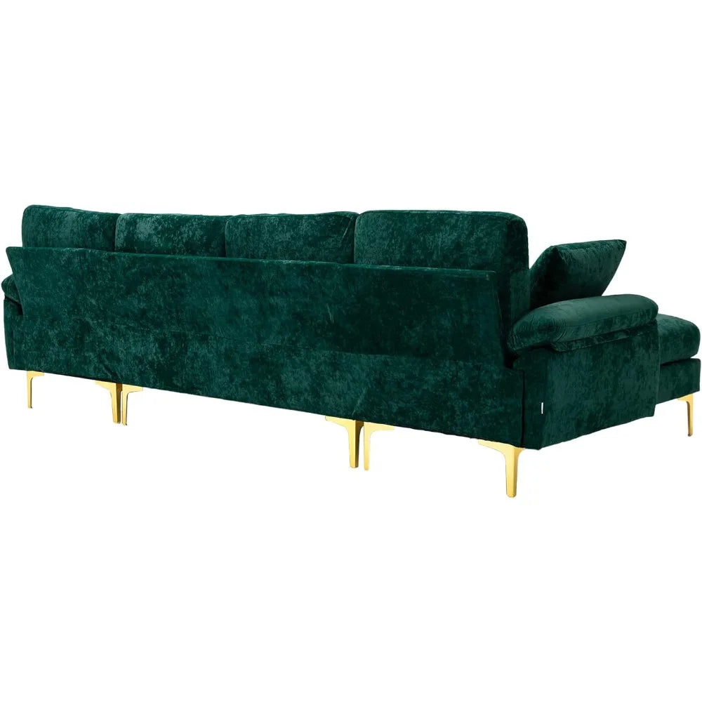 U-Shaped Sectional Sofa Couch,Sofa Set for Living Room,Convertible Velvet Couch Set with Chaise Lounge,Ottoman and Pillows