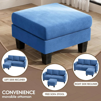 3 Seat L-Shaped Sofa With Linen Fabric Sectional Sofa Couch Movable Ottoman Small Couch for Small Apartments Living Room Home