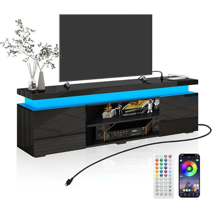 LED TV Stand  High Gloss TV Console Entertainment Center with Storage for Living Room, Bedroom