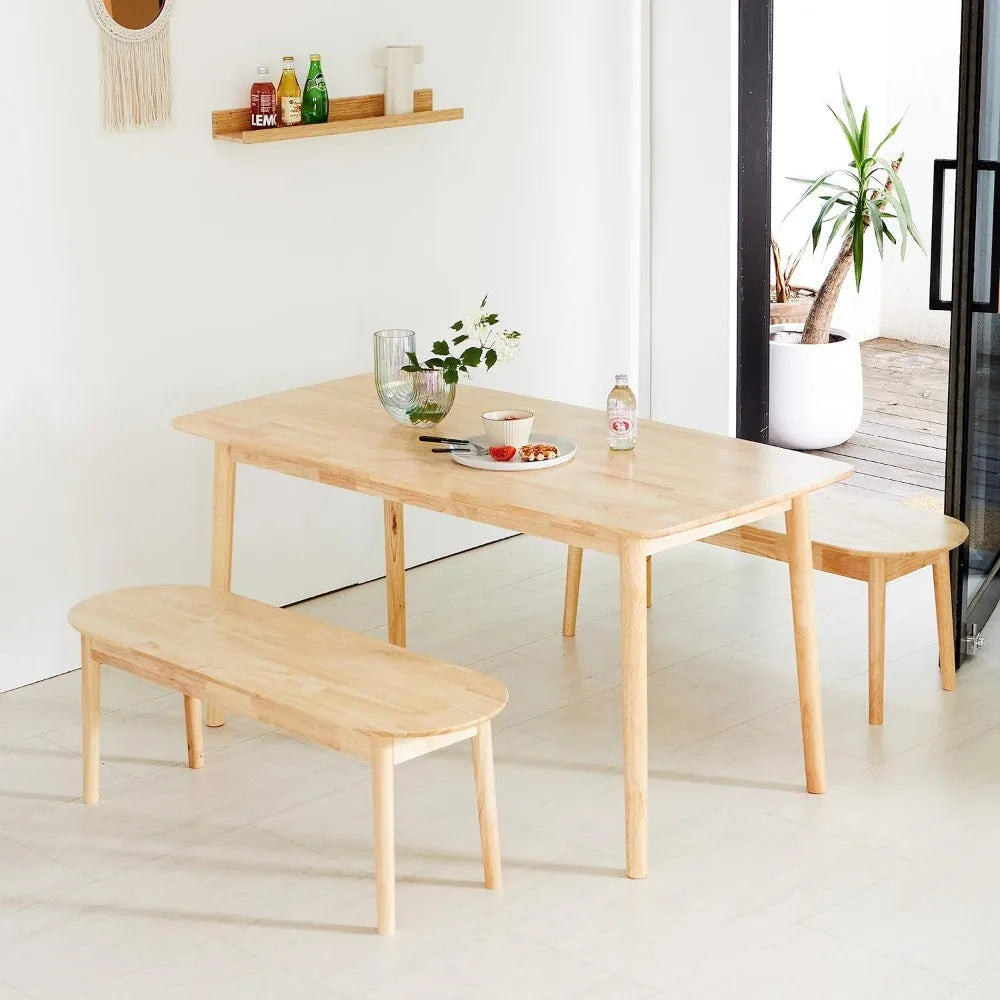 Table à manger rectangulaire en bois de chêne malaisien Aslan 59"/grand bureau de cuisine en bois massif (chêne naturel)