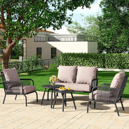 4-Piece Patio Furniture Wicker Outdoor Bistro Set, All-Weather Chairs , Balcony and Deck with Soft Cushions and Metal Table