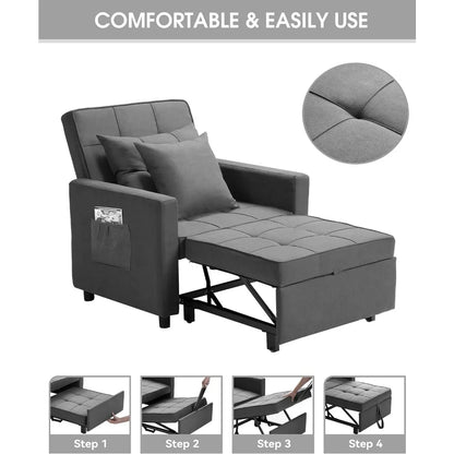 Convertible Chair Bed, Sleeper Chair Bed 3 in 1, Stepless Adjustable Backrest, Armchair, Sofa, Bed, Fleece, Single One