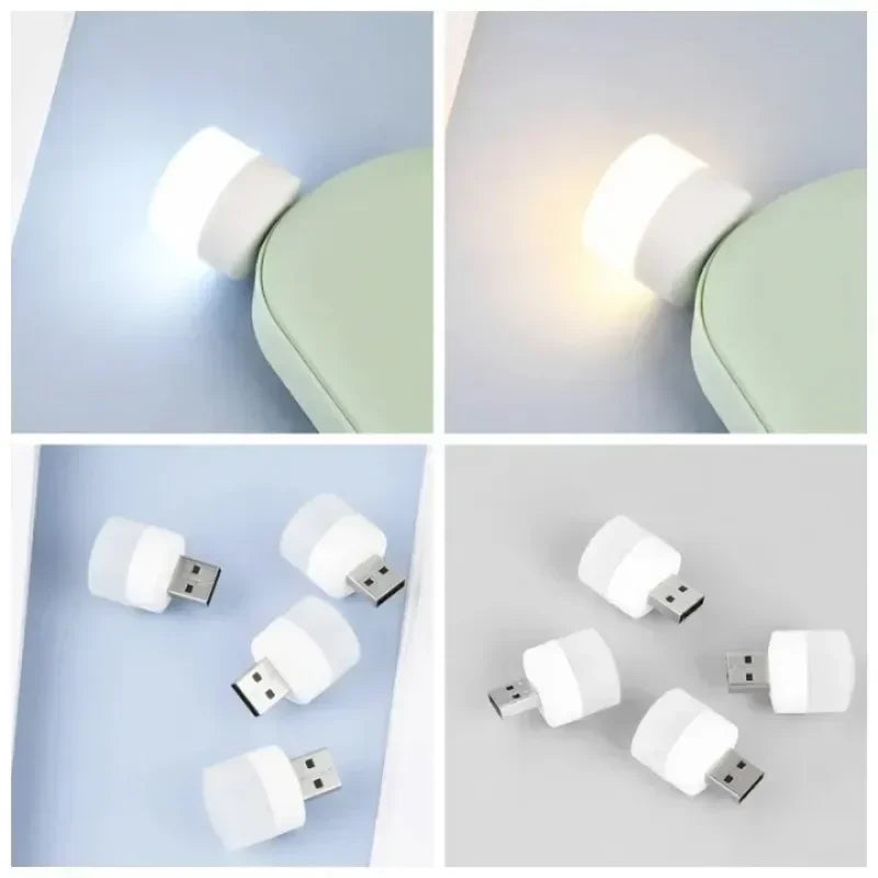 50-1PCS USB Night Light Mini LED Night Light USB Plug Lamp Power Bank Charging USB Book Lights Lámpara redonda de lectura con protección para los ojos