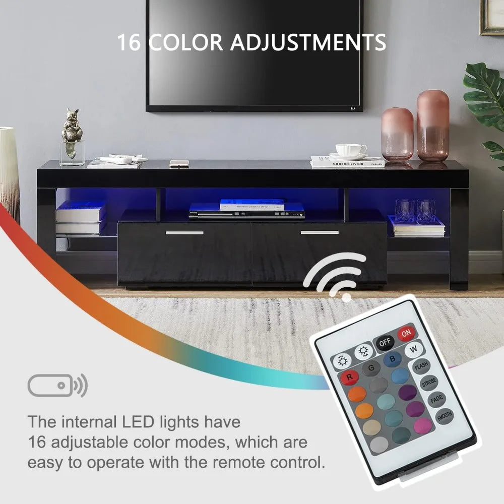 Meuble TV LED pour téléviseurs 75 pouces Console Table Téléviseurs haute brillance Centre de divertissement avec tiroir de rangement, supports TV