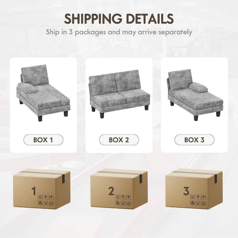 Convertible Sectional Sofa U-Shaped Couch with Soft Modern Cotton Chenille Fabric for Living Room, Oversized Seats