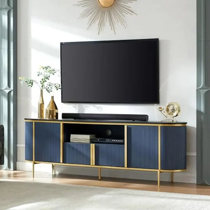 Luxury 70" Fluted TV Stand, Modern Entertainment Center for TVs Up to 80 inches, TV Console with Faux Marble Top