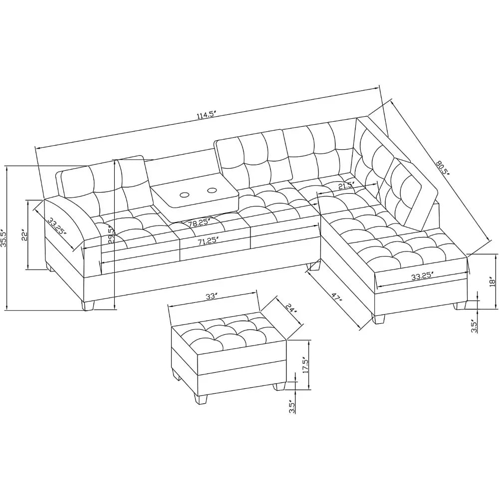 Living Room Sofa Set , L Shape Modular Storage Ottoman & Chaise, Comfy Corner Sofa Cup Holder Living Room Furniture Couch Sets