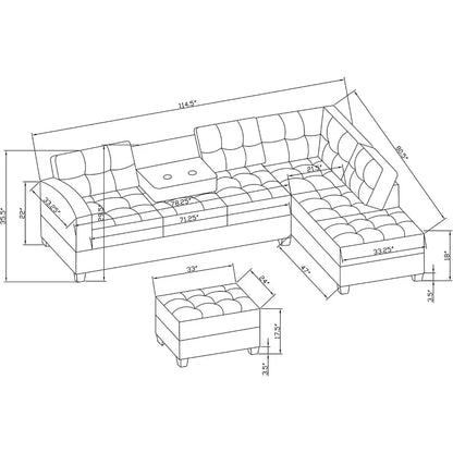 Living Room Sofa Set , L Shape Modular Storage Ottoman & Chaise, Comfy Corner Sofa Cup Holder Living Room Furniture Couch Sets