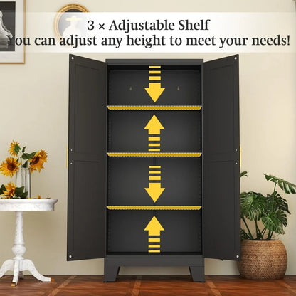 Black Metal Storage Cabinet, 61" Steel File Cabinet for Home Office, Kitchen Pantry Storage Cabinet with Doors