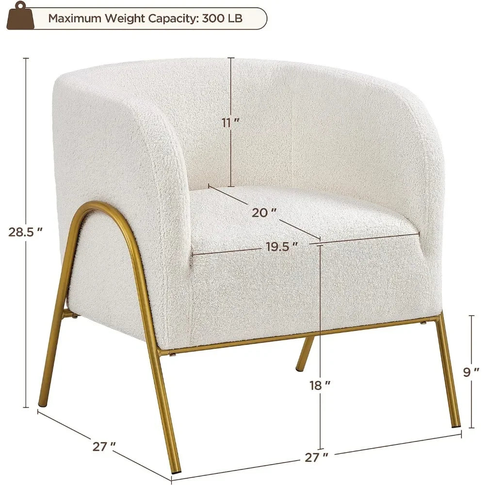 Sillón auxiliar de 2 piezas, sillas auxiliares para sala de estar, sillas de tocador de tela bouclé con patas doradas para dormitorio, oficina, rincón de lectura, color marfil