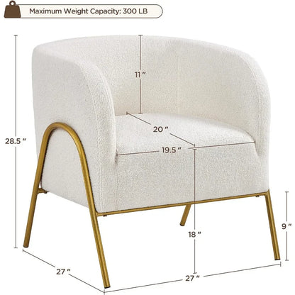 Fauteuil d'appoint 2 pièces, chaises d'appoint pour salon, chaises de vanité en tissu bouclé avec pieds dorés pour chambre à coucher, bureau, coin lecture, ivoire