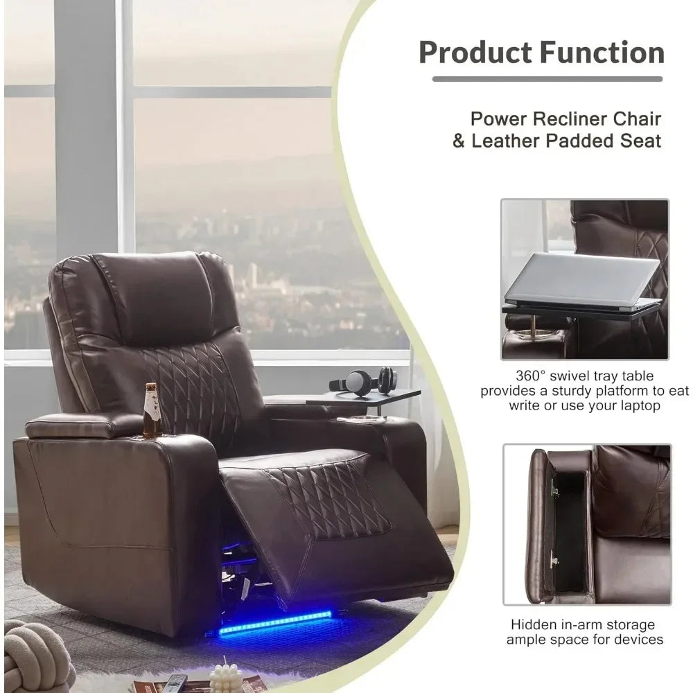 Power Motion Recliner with Ambient Lighting, USB Charge Port,Gaming Recliner Chair Home Theater Seating  chairs living room