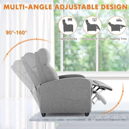 Sillón reclinable para adultos, sillón de sala de estar, sillón reclinable pequeño de tela para masajes, asientos de cine en casa con soporte lumbar