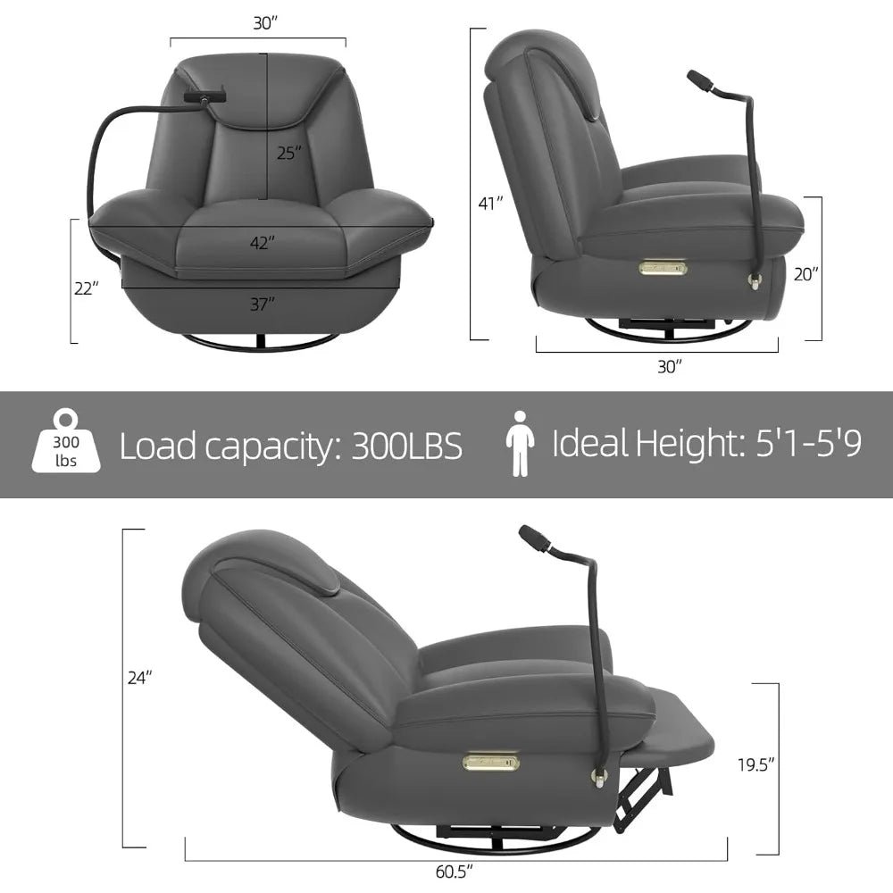 270 ° rotating electric recliner, smart rocking chair with voice control and phone holder, living room 30"D x 42"W x 41"H