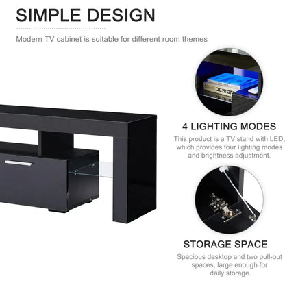 Meuble TV LED pour téléviseurs 75 pouces Console Table Téléviseurs haute brillance Centre de divertissement avec tiroir de rangement, supports TV