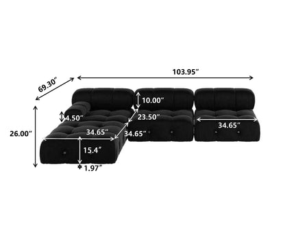 Minimalist Sectional Sofa for Living Room Black Velvet Fabric Modular Couches with Ottomans Comfortable Lounge Couch Sofas Sets