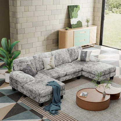 Modern U-shaped living room furniture set,Convertible combination sofa, 4-seater combination sofa bed with memory sponge