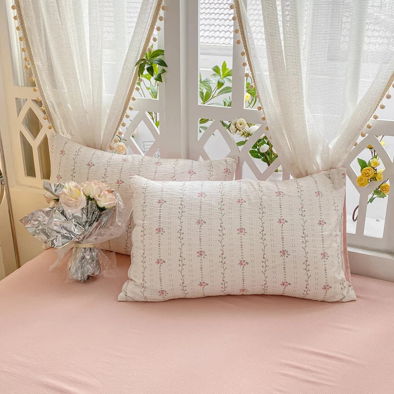 Juego de cama romántico con diseño floral, sábanas planas y fundas de almohada de color rosa, ropa de cama tamaño queen y twin, funda de edredón de princesa para niñas, sin relleno