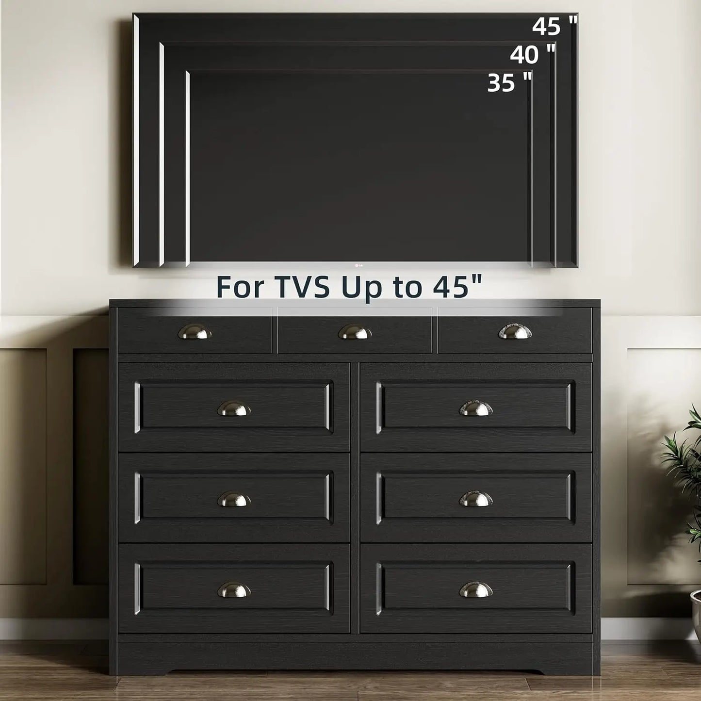 Wooden Drawer Double Dresser, Wide Chest of Drawers with Metal Handles, Storage Organizer Dresser,TV Stand Storage Chest