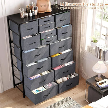 Dresser for Bedroom with 16 Drawer, Dressers & Chests of Drawers, Tall Dresser for Bedroom, Dresser Organizer with Fabric Bins