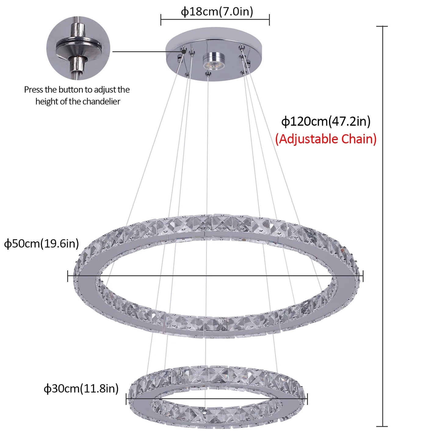 Lámpara de araña de cristal moderna, lámpara colgante con atenuación LED cromada para sala de estar, lámpara colgante ajustable para dormitorio con control remoto