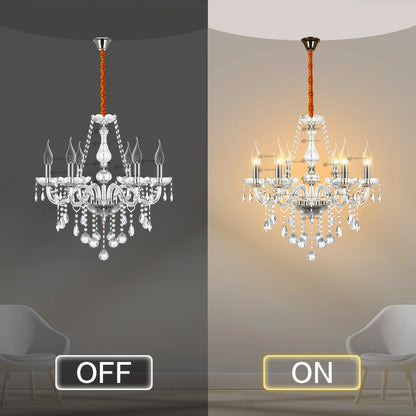 TRY-YEAN Transparent Cognac Crystal Glass 6 Arms Chandelier Glass Living Room Bedroom Dining Room Hanging Lamp Lobby Suspension