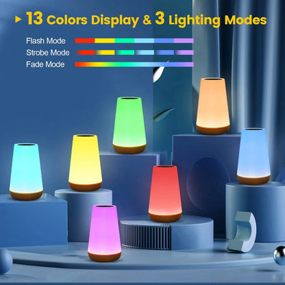 Lámpara de noche LED de 13 colores que cambia de color RGB con control remoto táctil regulable, lámpara de mesa portátil, lámpara de noche recargable por USB