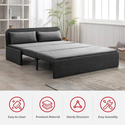 Sofa Bed, Queen Folding, Linen Convertible with Convertible Mattress, Double Folding Sofas Bed with 2 Cushions, Sofa Sleeper