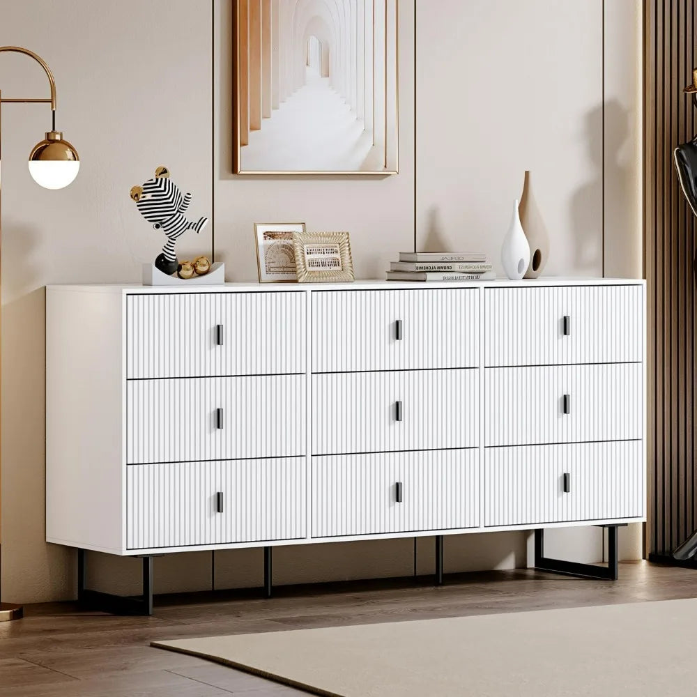 Commode à 9 tiroirs pour chambre à coucher, commode triple moderne à 9 tiroirs avec tiroirs profonds