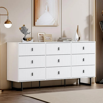 Commode à 9 tiroirs pour chambre à coucher, commode triple moderne à 9 tiroirs avec tiroirs profonds