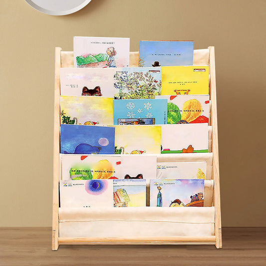 Estantería de madera de 6 niveles para libros infantiles, estantería de almacenamiento, organizador ordenado, estantería de lona para libros para dormitorio infantil, ahorra espacio