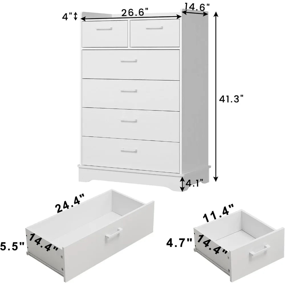 Black 6 Drawer Dresser, Wooden Storage Chest of 6 Drawers, Vertical Large Capacity Clothing Storage Organizer, Tall Dressers