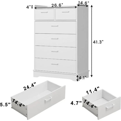 Black 6 Drawer Dresser, Wooden Storage Chest of 6 Drawers, Vertical Large Capacity Clothing Storage Organizer, Tall Dressers