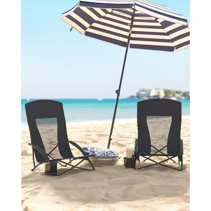 Chaise de plage portable SONGMICS, avec dossier haut, porte-gobelet, pliable, légère, confortable, robuste, chaise d'extérieur