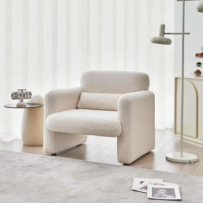 Fauteuil d'appoint simple moderne avec accoudoirs, fauteuil de lecture confortable rembourré en tissu d'agneau pour chambre à coucher, salon - Beige