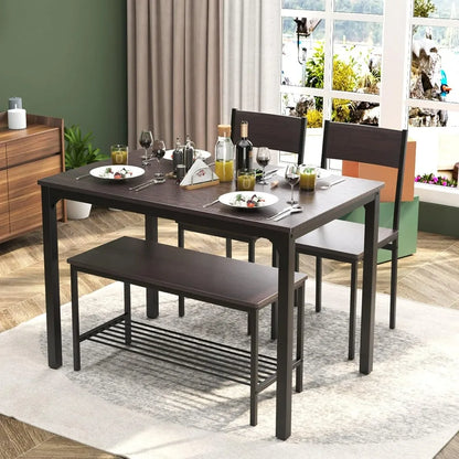 Dining Table Set for 4,  Kitchen Table Set with Chairs and Bench, 4 Piece Dining Room Table Set for Small Space,  Restaurant