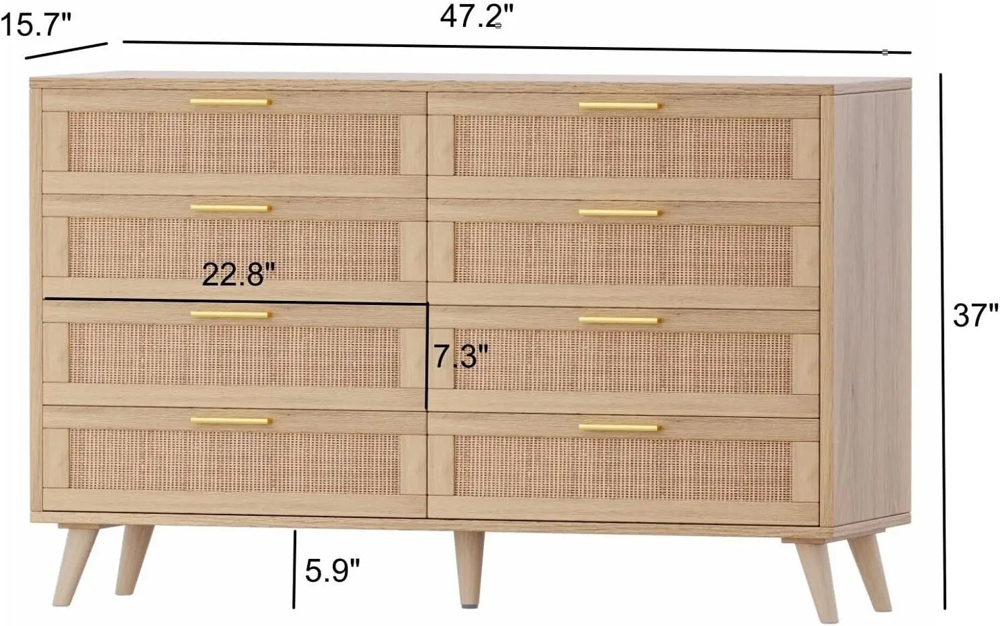 Commode double à 6/8 tiroirs pour chambre à coucher, commode en rotin, commode moderne en bois avec poignées dorées