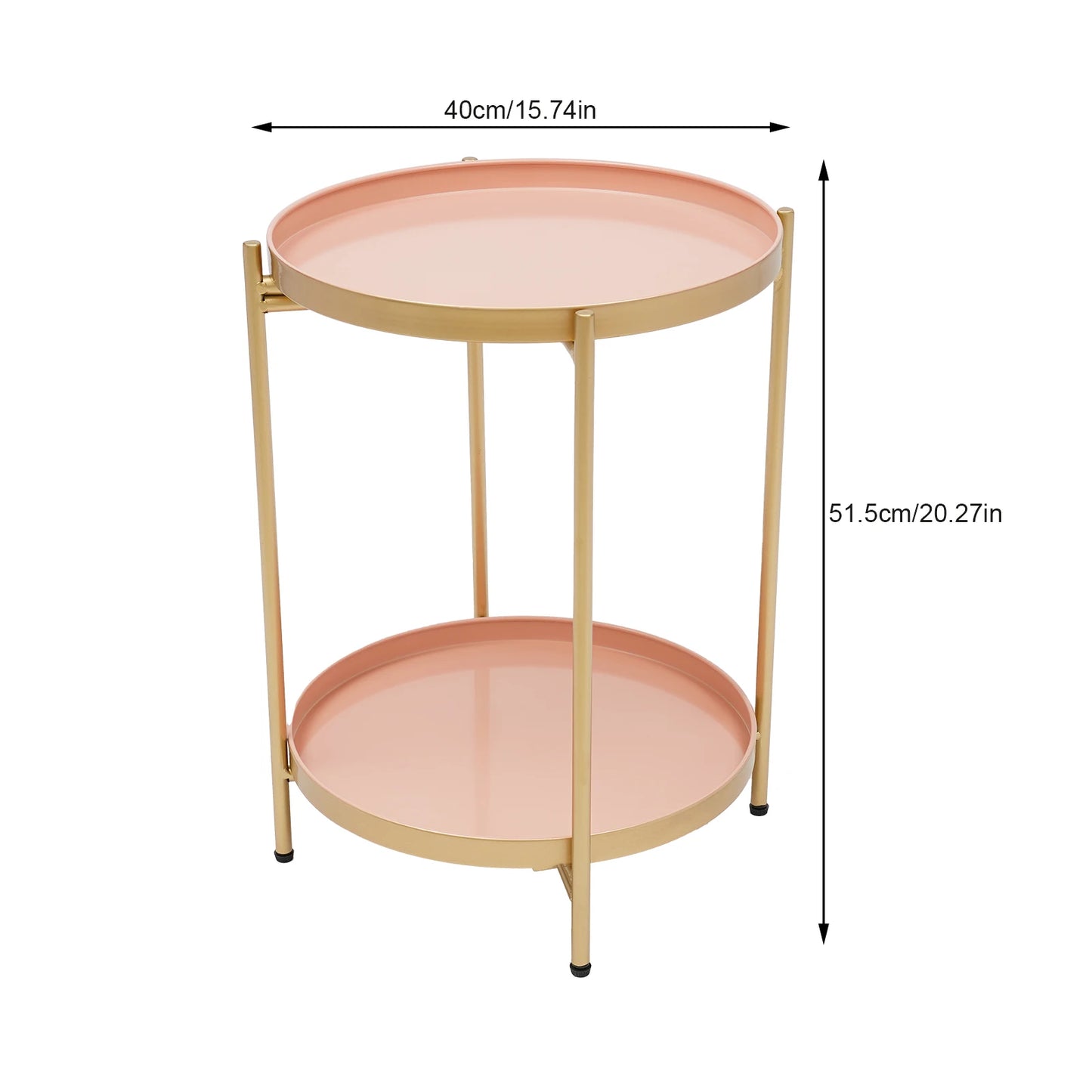 2-Tier End Table Folding Metal Round Side Table with Removable Tray for Living Room (Black/Gold/Golden Pink)