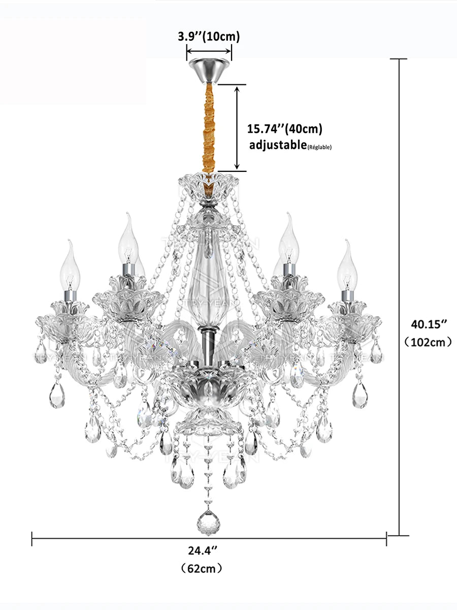 Lustre en cristal transparent cognac TRY-YEAN à 6 bras en verre pour salon, chambre à coucher, salle à manger, lampe suspendue pour hall d'entrée