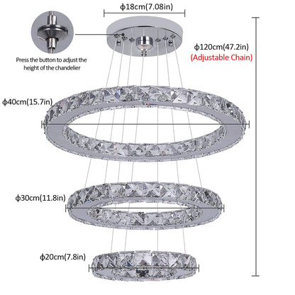 Luxury Crystal Led Chandelier Lamp Home Luminaire Rings Adjustable Pendant Light Fixture With Remote Control Bedroom Living Room