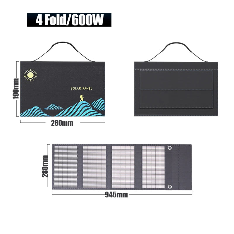 1000W Solar Panel Portable Folding Bag USB+DC Output Solar Charger Outdoor Power Supply for Home Mobile Phone Power Generator