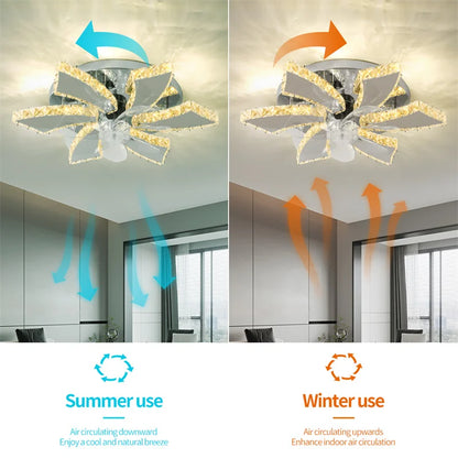 Crystal 5-Ring Fan Light Living Room Ceiling Light Stainless Steel Fixture Fandelier Plafon Fan Lamps Luminaire Led Chandelier