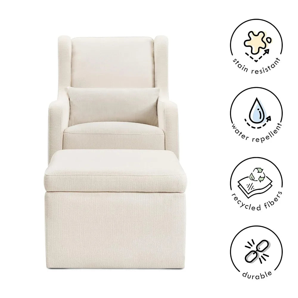 Carter's by DaVinci Adrian Swivel Glider with Storage Ottoman in Performance Cream Linen, Water Repellent and Stain Resistant,