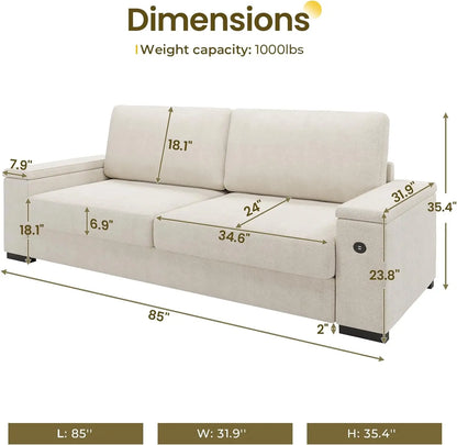 Canapé de salon moderne, canapé confortable, grand canapé deux personnes avec espace de rangement et 2 ports de chargement USB, housse de canapé amovible