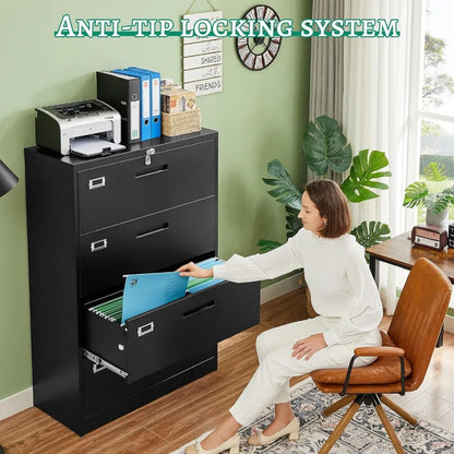 File Cabinets,4 Drawer Metal Lateral Filing Organization Storage Cabinets with Lock, Home Office for Files Letter/Legal/A4 Size