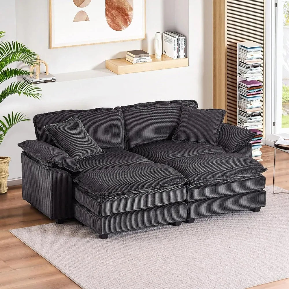 84.6" Sectional Sofa Couch for Living Room,Modern Upholstered Corduroy L Shaped Couch with Chaise,Comfy Deep Seat Loveseat Sofa