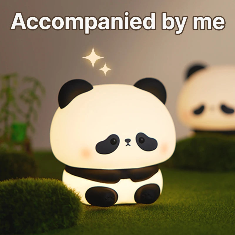 Luz de noche LED de panda, linda luz de noche de silicona, lámpara de noche táctil recargable por USB, lámpara de temporizador para dormitorio, decoración, regalo para niños